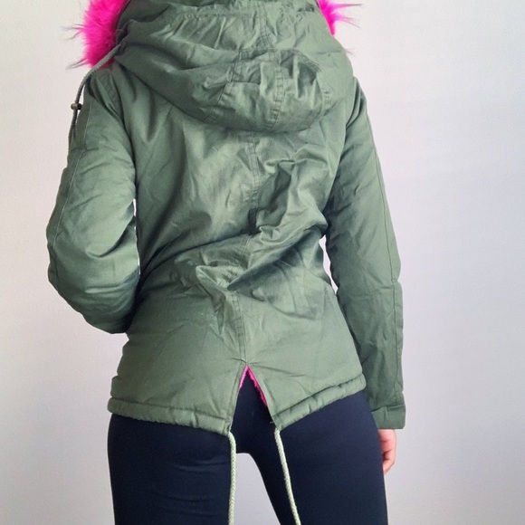 Cargo Jacket with Pink Faux Fur Trim - Picture 3 of 3